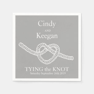 Heart tie the knot wedding grey party paper napkin