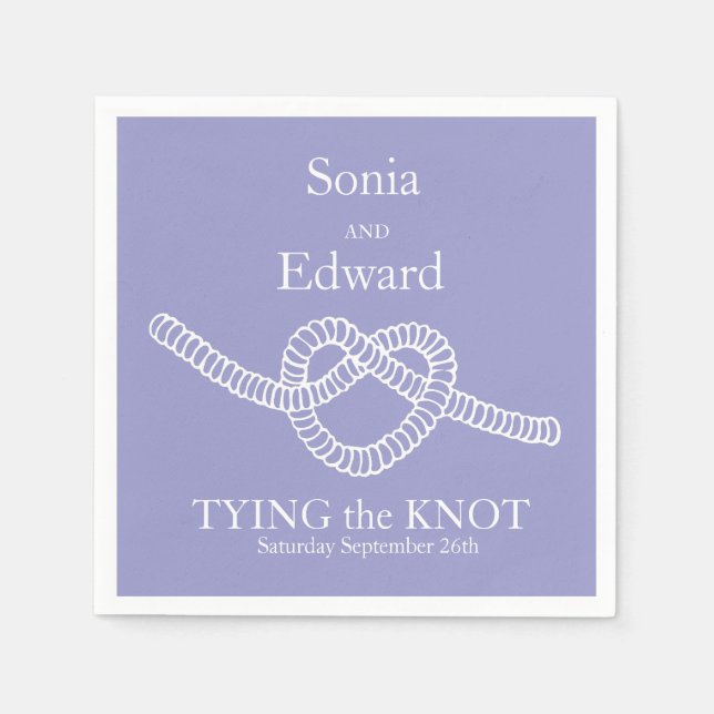 Heart tie the knot wedding purple paper napkin (Front)