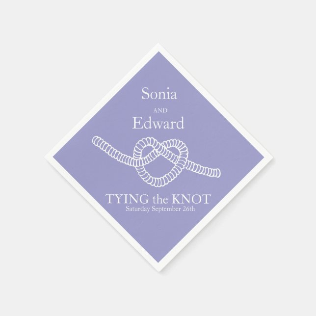 Heart tie the knot wedding purple paper napkin (Corner)