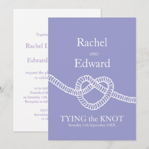 Heart tie the knot wedding purple white invitation