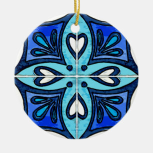 Heart Tiles Inspired by Portuguese Azulejos Blue Ceramic Ornament