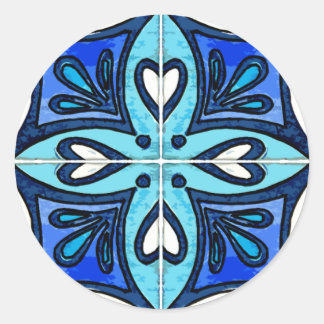 Heart Tiles Inspired by Portuguese Azulejos Blue Classic Round Sticker