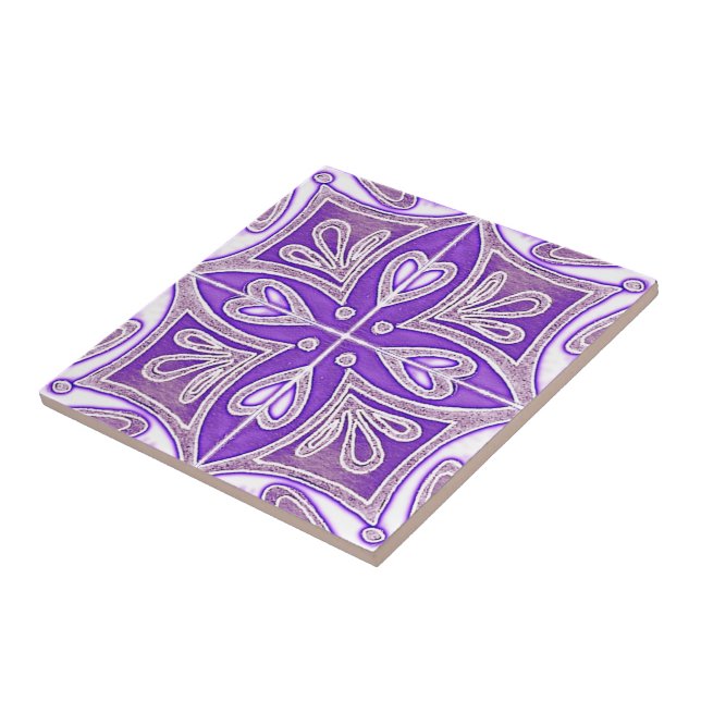 Heart Tiles Inspired Portuguese Azulejos Lavender (Side)