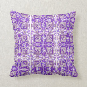 Heart Tiles Inspired Portuguese Azulejos Lavender Throw Pillow