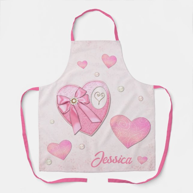 Heart to Heart Valentines Day ADD Your Name Apron (Front)