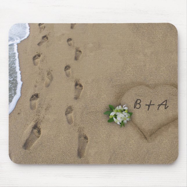 Heart & Tracks in the Sand Mouse Pad (Front)