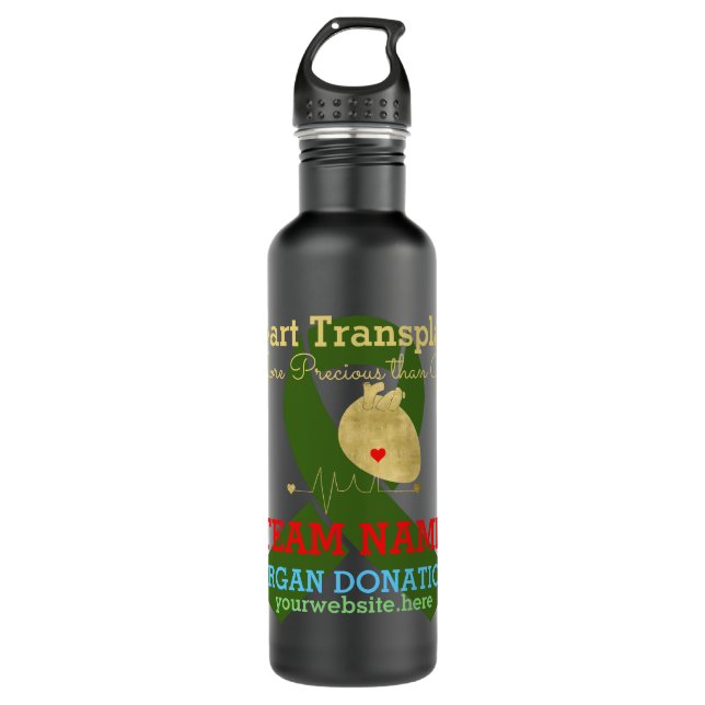 Heart Transplant Team Customizable Green Ribbon  710 Ml Water Bottle (Front)
