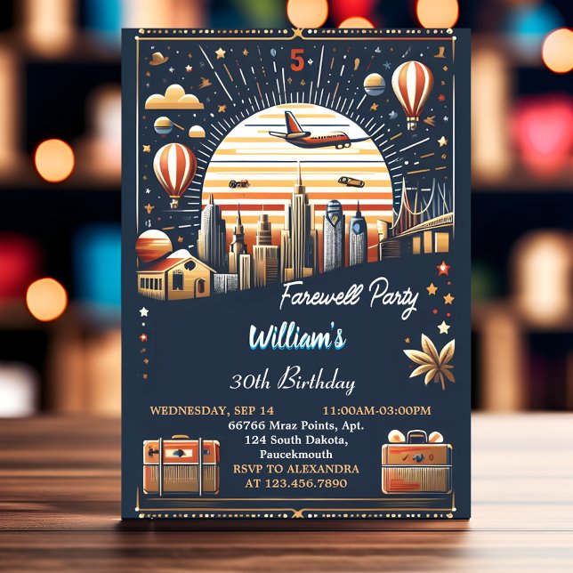 Heart Travel Surprise Globe Farewell 30th Birthday Invitation (Creator Uploaded)