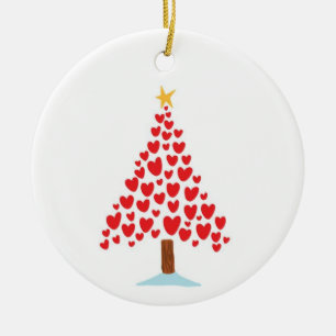 HEART TREE/MERRY CHRISTMAS ON BACK CERAMIC ORNAMENT