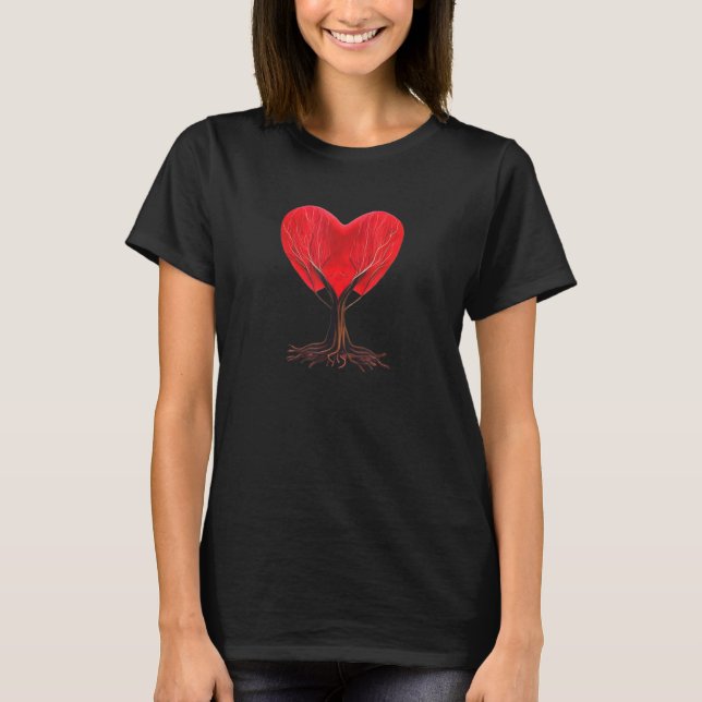 Heart Tree Roots Red Heart Love Family Couples Wed T-Shirt (Front)