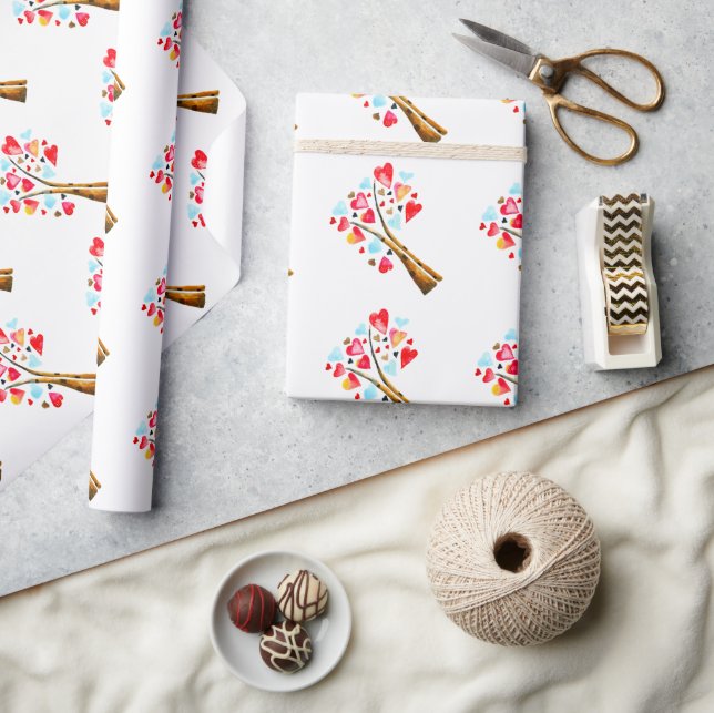 Heart tree valentines watercolor art wrapping paper (Crafts)