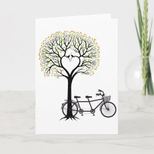 Heart tree with birds and tandem bicycle card