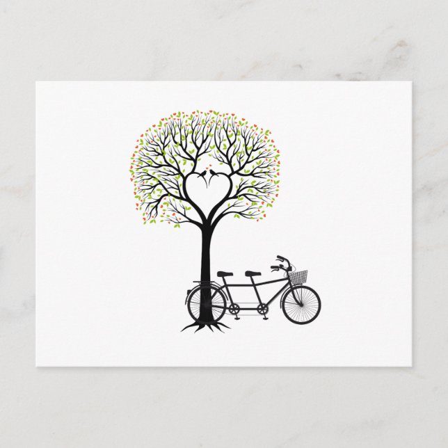 Heart tree with birds and tandem bicycle postcard (Front)