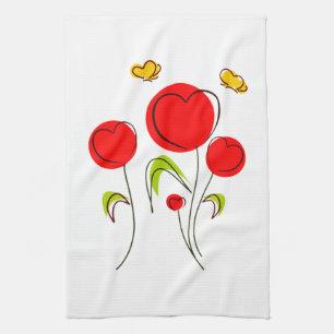 Heart Tulips Kitchen Towel