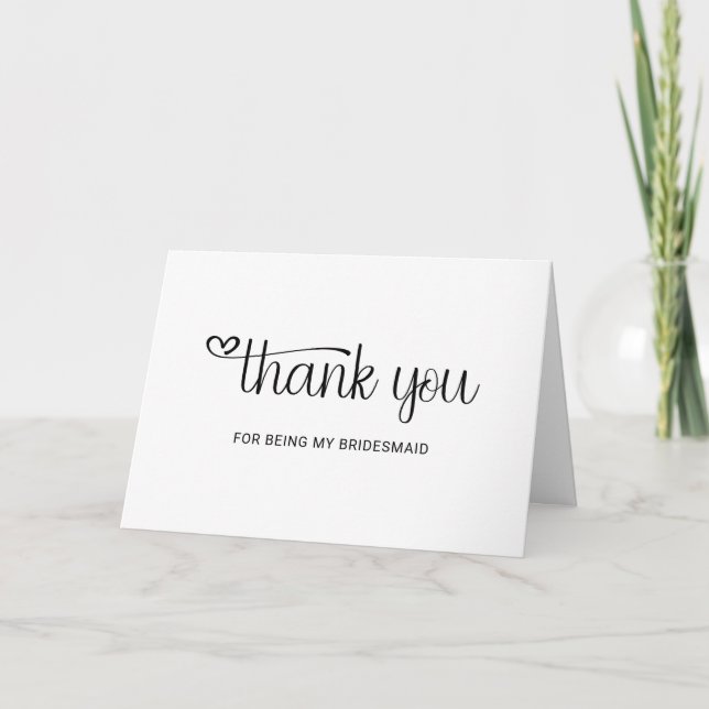 Heart Typography Bridesmaid Thank You Card (Front)