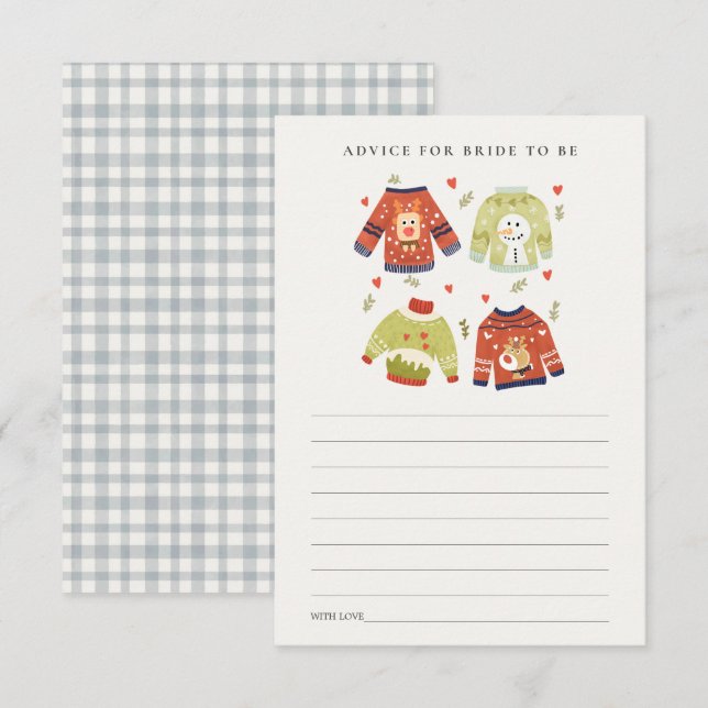 Heart Ugly Sweater Advice For Bride Bridal Shower Enclosure Card (Front/Back)