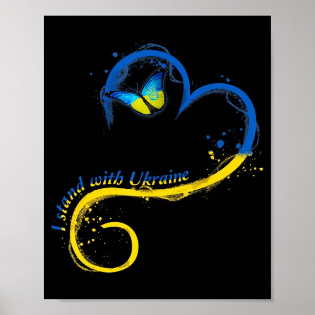 Heart Ukraine Butterfly Ukrainian Flag I Stand Wit Poster (Front)