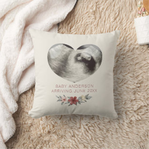 Heart Ultrasound Pregnancy Announcement Reveal Throw Pillow