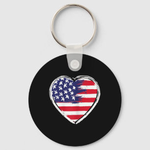 Heart Us Flag 4th Of July Patriotic American Keychain