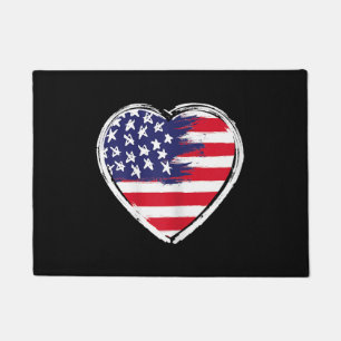 Heart US Flag 4th of July Patriotic American Stars Doormat