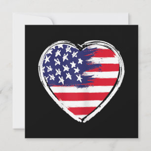 Heart US Flag 4th of July Patriotic American Stars Invitation