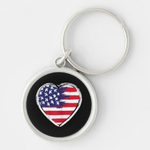 Heart US Flag 4th of July Patriotic American Stars Keychain