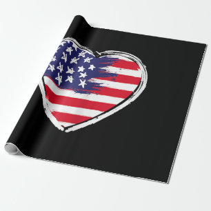Heart US Flag 4th of July Patriotic American Stars Wrapping Paper