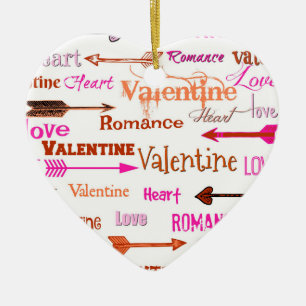  Heart, Valentine and Romance With Cupid Arrows Ceramic Ornament