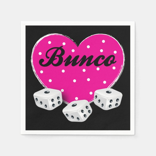 Heart Valentine Bunco Pink With Dice Napkin (Front)
