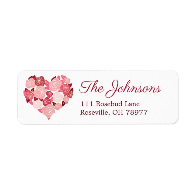 Heart Valentine Red Rose Address Labels (Front)