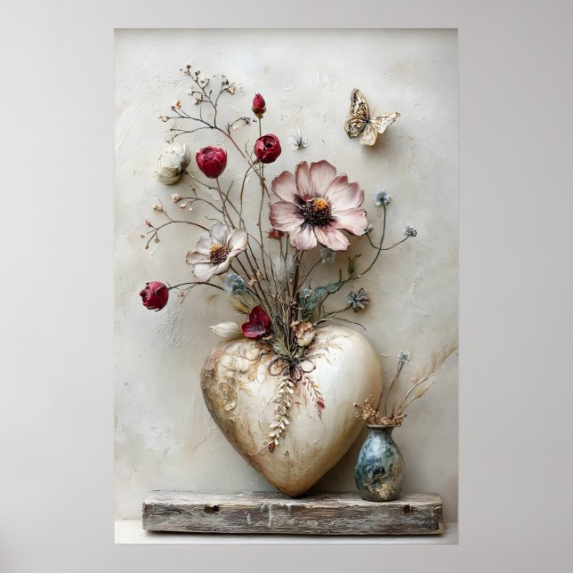 Heart Valentines Day print, Flowers Romantic Boho Poster (Front)
