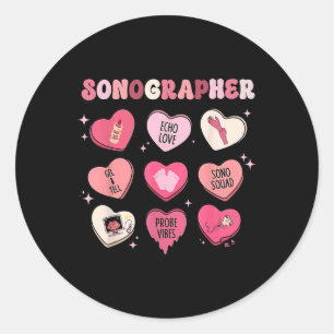 Heart Valentines Day Sonographer Ultrasound Techno Classic Round Sticker
