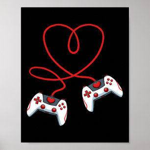 Heart Video-game Controller Valentines Day Cool Ga Poster