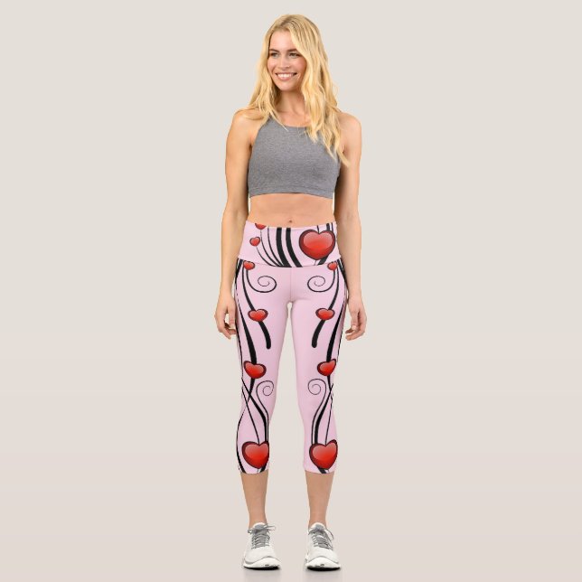 Heart Vine High Waisted Capri Leggings (Front)