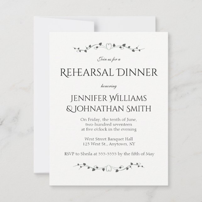 Heart vines rehearsal dinner invitations (Front)