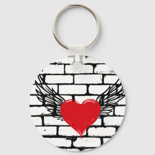 Heart W/ Wings on brick wall. Keychain
