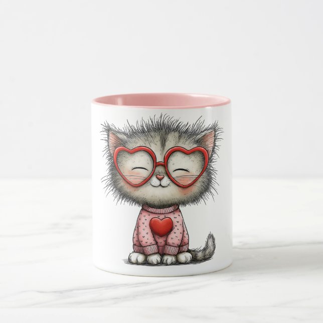 Heart warming coffee mug with smiling kitty (Center)