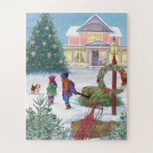 Heart Warming Snowscape with Kids Jigsaw Puzzle