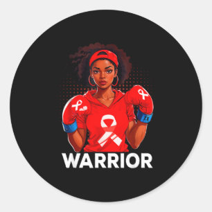 Heart Warrior African American Woman Boxing Heart Classic Round Sticker