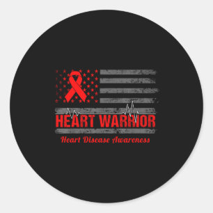 Heart Warrior American Flag Heart Disease Awarenes Classic Round Sticker