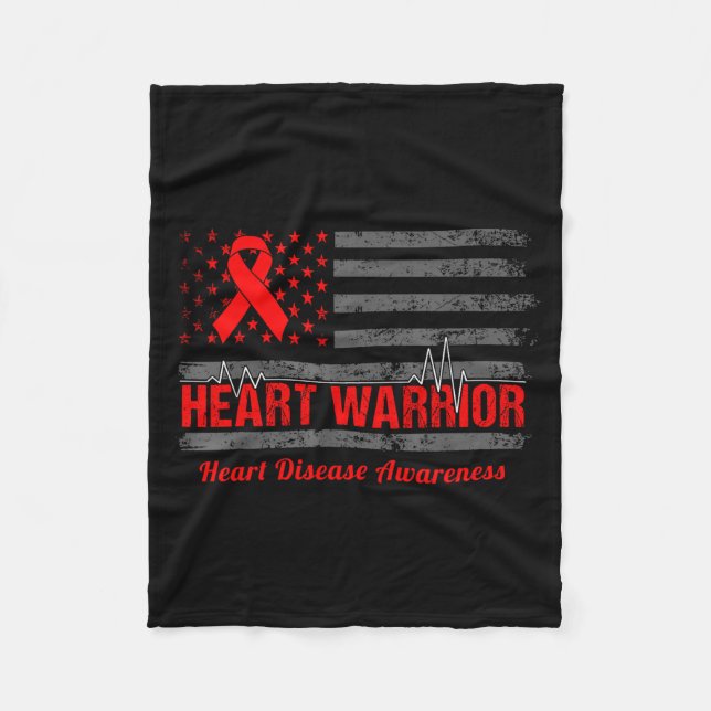 Heart Warrior American Flag Heart Disease Awarenes Fleece Blanket (Front)