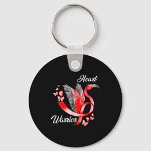 Heart Warrior Flamingo Red Heart Disease Awareness Keychain