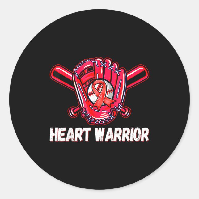 Heart Warrior Heart Disease Awareness Baseball Sof Classic Round Sticker (Front)