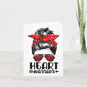 Heart Warrior Messy Bun Go Red - Heart Disease Awa Card