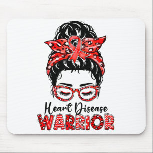 Heart Warrior Messy Bun Go Red - Heart Disease Awa Mouse Pad
