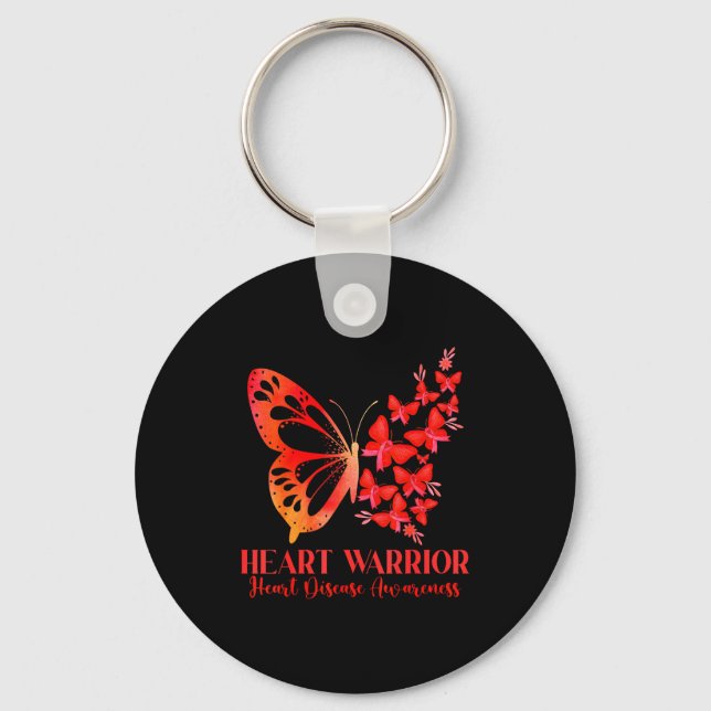 Heart Warrior Red Ribbon Butterfly Heart Disease A Keychain (Front)