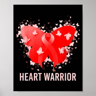 Heart Warrior Red Ribbon Butterfly Heart Disease A Poster