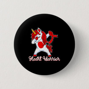 Heart Warrior Ribbon Heart Disease Dabbing Unicorn 2 Inch Round Button