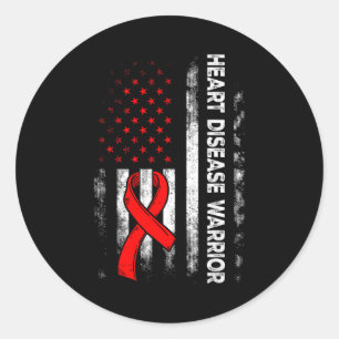 Heart Warrior Us Flag Red Heart Disease Awareness  Classic Round Sticker