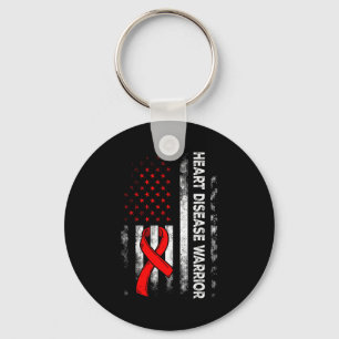 Heart Warrior Us Flag Red Heart Disease Awareness Keychain